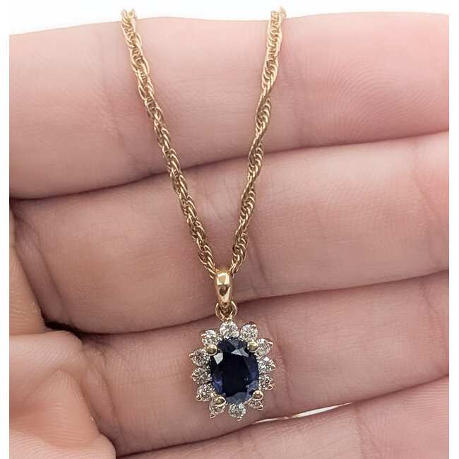 Pendant Drop Halo 0.30ctw Round Diamonds GIA Report: 2235986131 1.00ct Blue Sapphire    14ky 17x10mm 18" 4.80g 226070113