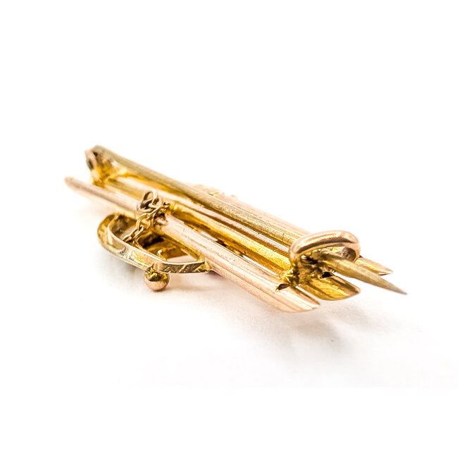 Brooch Cresent Knife Edge Bar     .36ct Pink & Green Tourmaline 1.25mm White Seed Pearl 14ky  1.6x.4" 2.54g 226070115