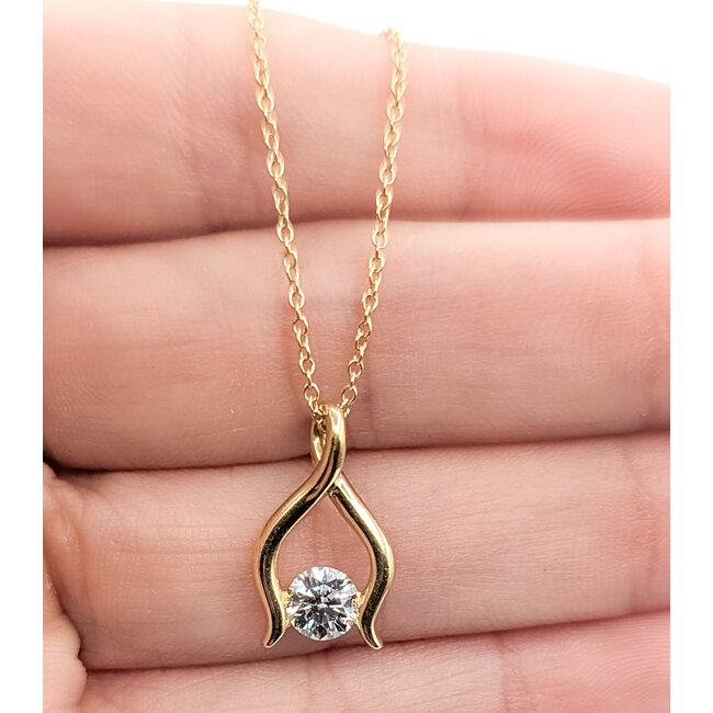 Pendant Solitaire Ribbon .40ct Round Diamond 14ky 16x10mm 16" 2.73g 226070155