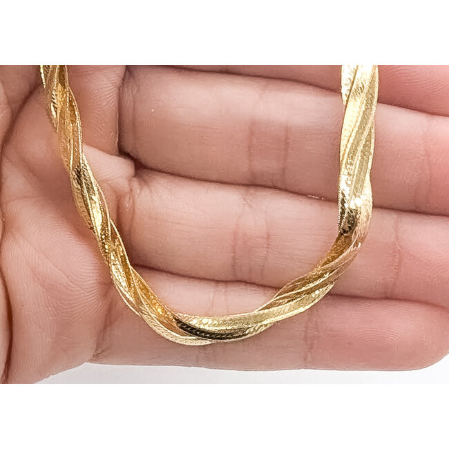 Necklace 3-Strand Woven Herrinbone Lobster Clasp 14ky 4.5mm 18" 10.82g 226042009