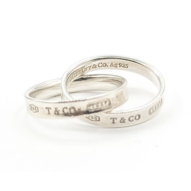 Ring Tiffany & Co Interlocking 925 3.6mm Sz8 4.52g 126072012