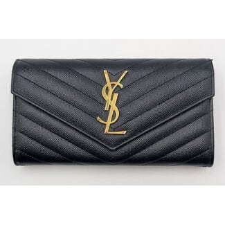 Wallet Saint Laurent Cassandre Large Flap Wallet Black Caviar 372264 BOW01 1000 126075058