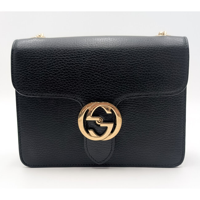 Handbag Gucci Interlocking G Small Black Pebble Leather Shoulder Bag 510304 126075059