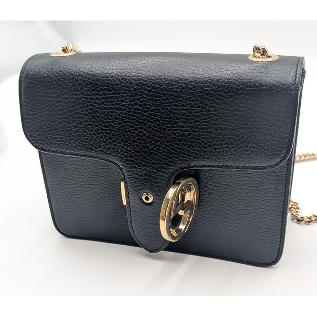 Handbag Gucci Interlocking G Small Black Pebble Leather Shoulder Bag 510304 126075059