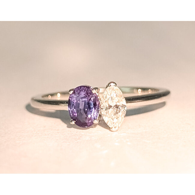 Ring Et Toi Moi 0.35ct Marquise Diamond GIA: 2235493819 .49ct Color-Changing Alexandrite 14kw 1.5mm Sz7 2.19g 126070161