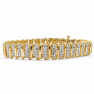 Bracelet Scalloped Link Hidden Box Clasp 5.00ctw Round Diamonds        10ky 9.5mm 6.9" 17.79g 226070077