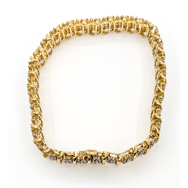 Bracelet Scalloped Link Hidden Box Clasp 5.00ctw Round Diamonds        10ky 9.5mm 6.9" 17.79g 226070077