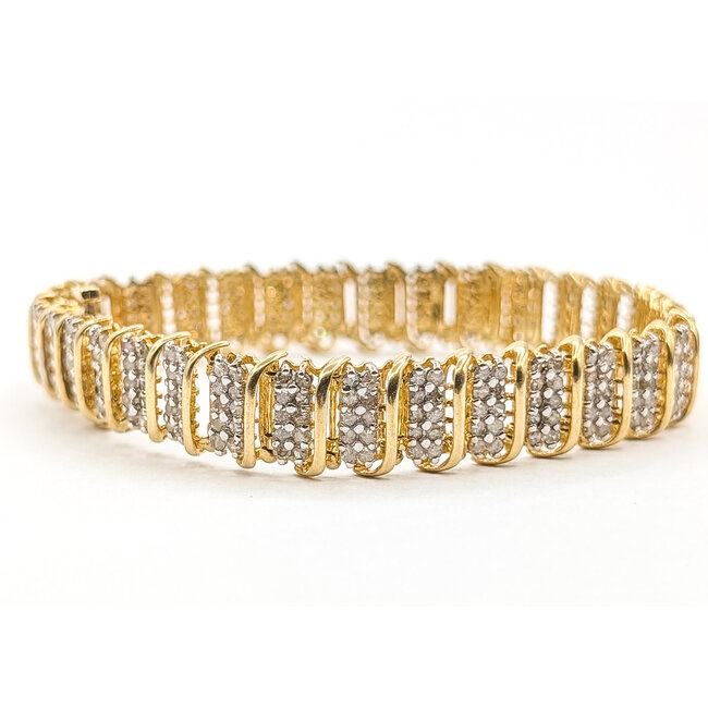 Bracelet Scalloped Link Hidden Box Clasp 5.00ctw Round Diamonds        10ky 9.5mm 6.9" 17.79g 226070077