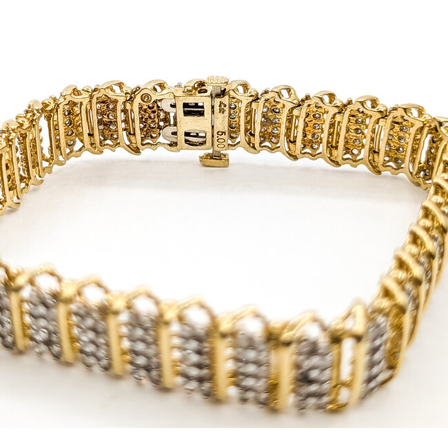 Bracelet Scalloped Link Hidden Box Clasp 5.00ctw Round Diamonds        10ky 9.5mm 6.9" 17.79g 226070077