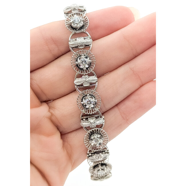 Bracelet Art Deco Revival Floral Filigree .80ctw Round Diamonds 18kw 10mm 7" 31.19g 126080017