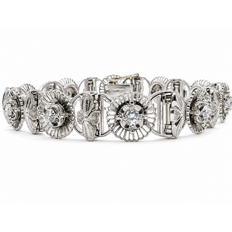 Bracelet Art Deco Revival Floral Filigree .80ctw Round Diamonds 18kw 10mm 7" 31.19g 126080017