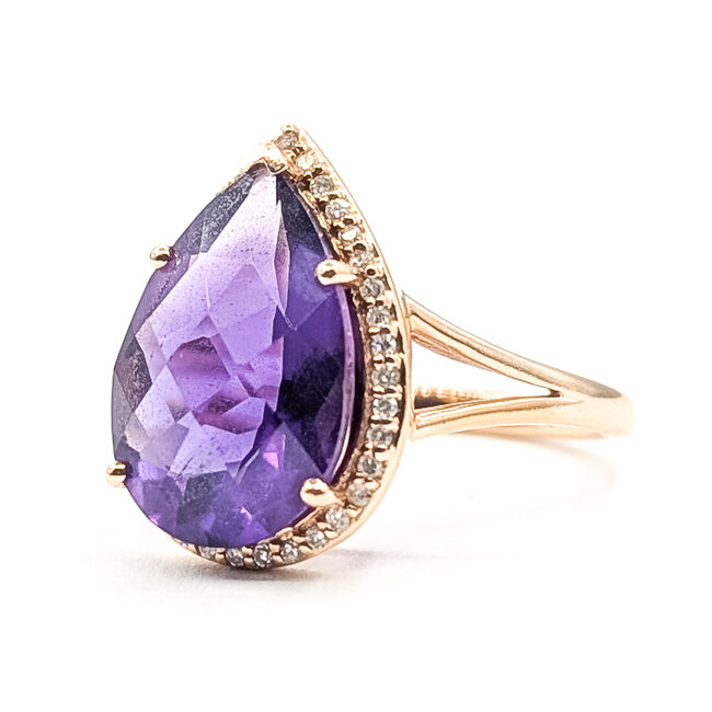 Ring Halo Tear Drop .12ctw Round Diamonds 5ct Purple Amethyst 14kr 2mm Sz6.75 4.09g 126070153