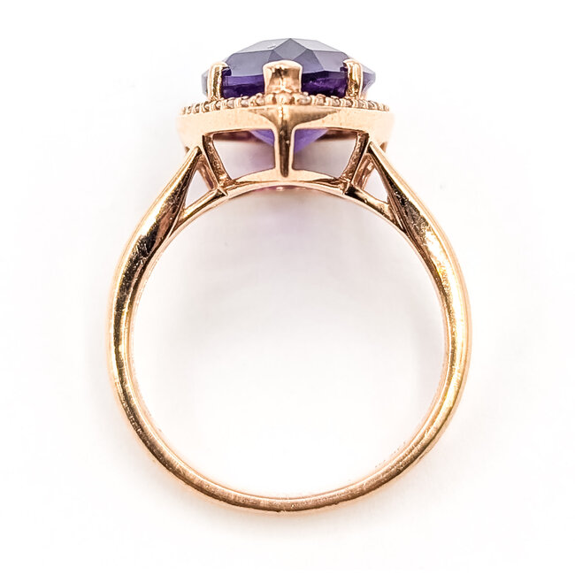 Ring Halo Tear Drop .12ctw Round Diamonds 5ct Purple Amethyst 14kr 2mm Sz6.75 4.09g 126070153