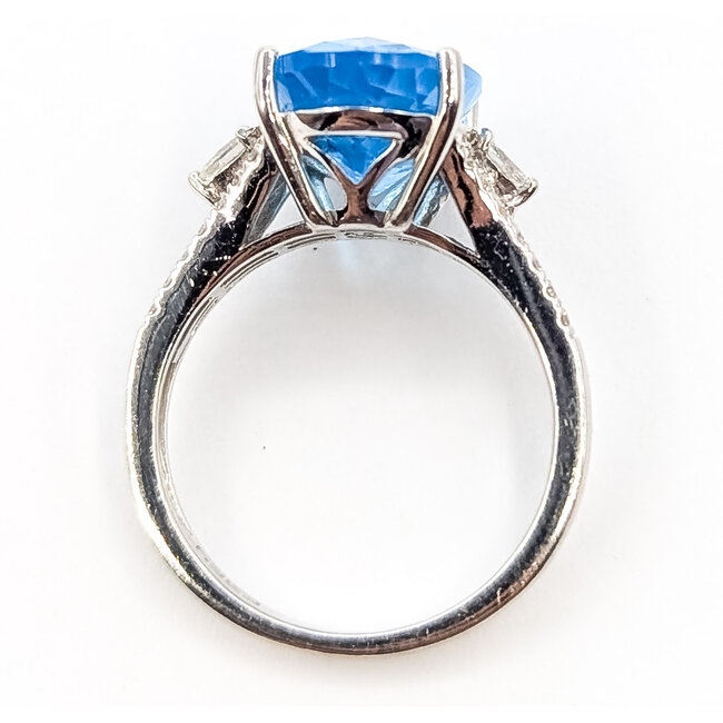 Ring Split Band .33ctw Round Diamonds 7.5ct Swiss Blue Topaz 14kw 3mm Sz7 5.01g 126070151