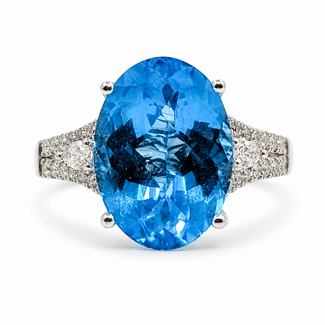 Ring Split Band .33ctw Round Diamonds 7.5ct Swiss Blue Topaz 14kw 3mm Sz7 5.01g 126070151