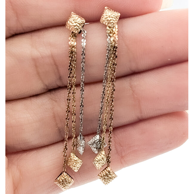 Earrings Square Dangle 14ktri 1.75" 1.74g 126072007