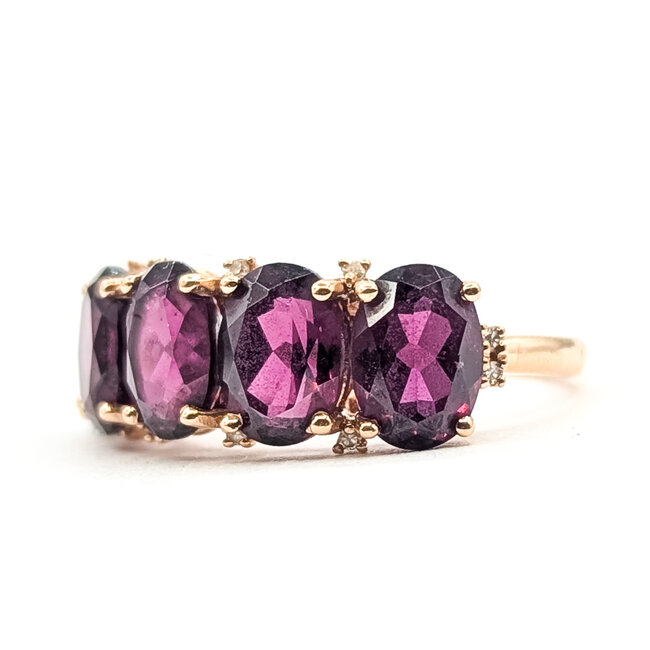 Ring 5-Stone .04ctw Round Diamonds 5ctw Purple Garnet 14kr 2mm Sz5.5 3.44g 126070152