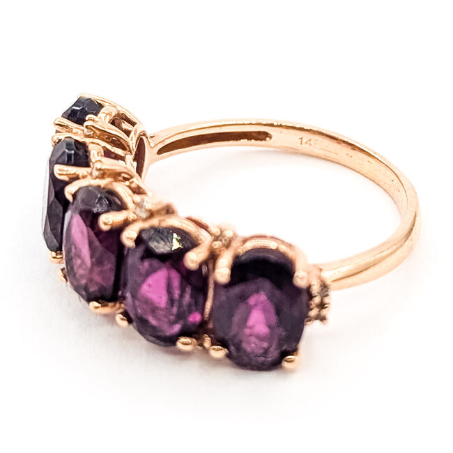 Ring 5-Stone .04ctw Round Diamonds 5ctw Purple Garnet 14kr 2mm Sz5.5 3.44g 126070152