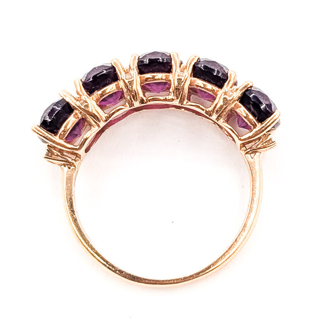 Ring 5-Stone .04ctw Round Diamonds 5ctw Purple Garnet 14kr 2mm Sz5.5 3.44g 126070152