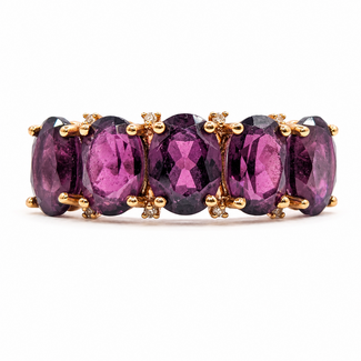 Ring 5-Stone .04ctw Round Diamonds 5ctw Purple Garnet 14kr 2mm Sz5.5 3.44g 126070152