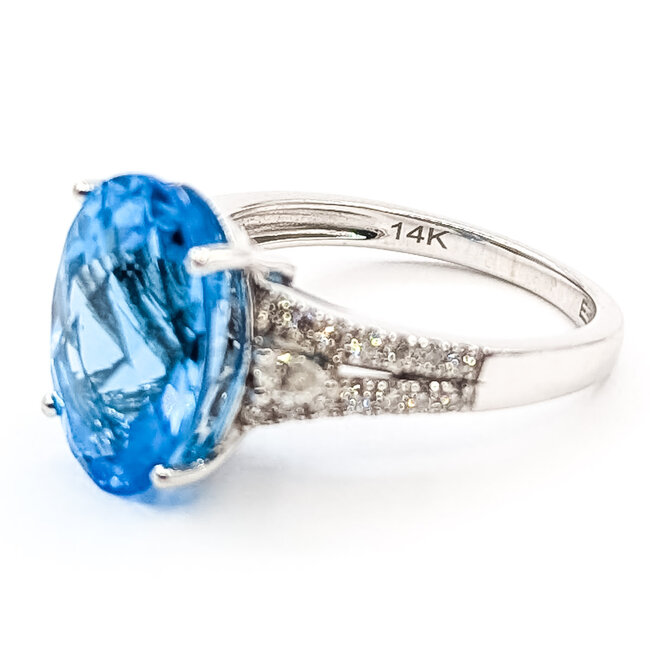 Ring Split Band .33ctw Round Diamonds 7.5ct Swiss Blue Topaz 14kw 3mm Sz7 5.01g 126070151