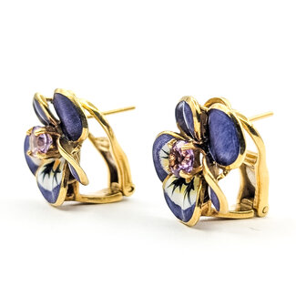 Earrings Purple Enamel Pansy .75ctw Purple Spinel 18ky .6x.6" 11.06g 226070152