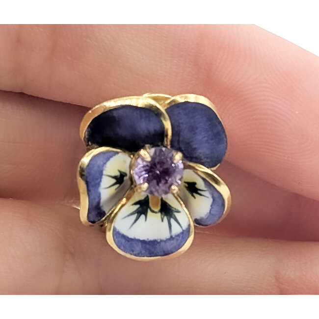 Earrings Purple Enamel Pansy .75ctw Purple Spinel 18ky .6x.6" 11.06g 226070152