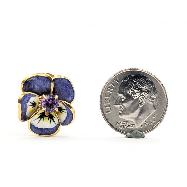 Earrings Purple Enamel Pansy .75ctw Purple Spinel 18ky .6x.6" 11.06g 226070152