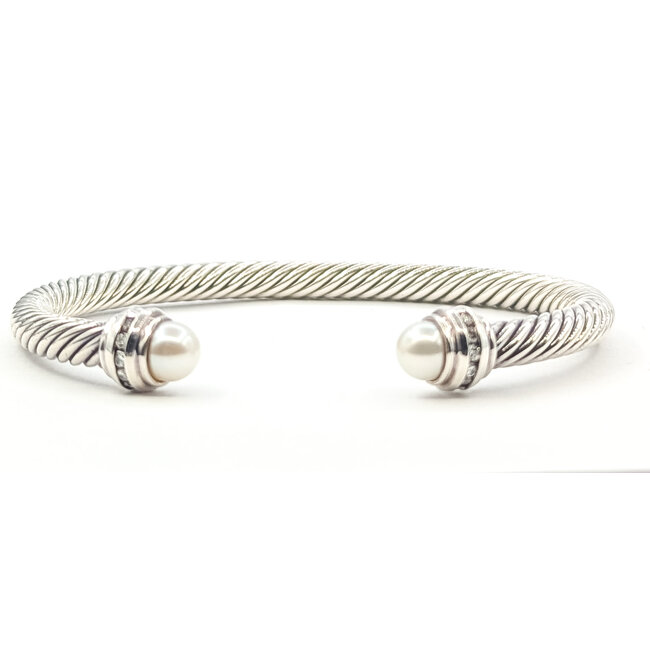 Bracelet David Yurman Cable .19ctw Round Diamonds 6mm White Pearl Sterling 5mm 7" 29.03g 226080001