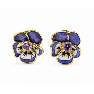 Earrings Purple Enamel Pansy .75ctw Purple Spinel 18ky .6x.6" 11.06g 226070152