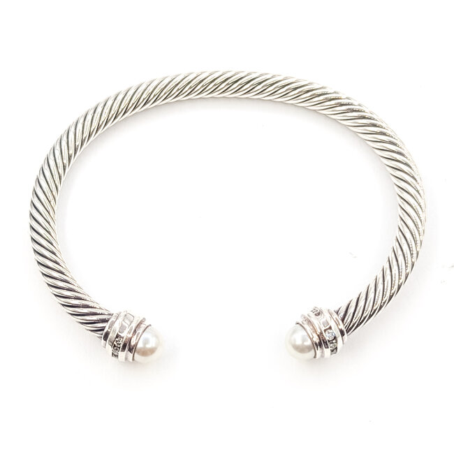 Bracelet David Yurman Cable .19ctw Round Diamonds 6mm White Pearl Sterling 5mm 7" 29.03g 226080001