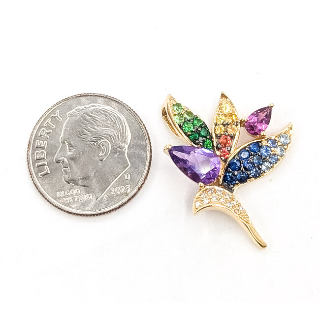 Pendant Bouquet .50ctw Multi-Color Sapphire 1.00ctw Purple Amethyst 14ky 1x.75" 2.43g 226080005