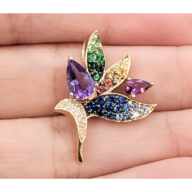 Pendant Bouquet .50ctw Multi-Color Sapphire 1.00ctw Purple Amethyst 14ky 1x.75" 2.43g 226080005