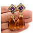 Earrings Omega Back Dangle .10ctw Round Diamonds 20ctw Golden Citrine 3ctw Purple Amethyst 18ky 1.75x.5" 17.29g 226080009