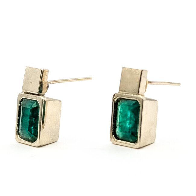 Earrings Stud 3ctw Green Emerald 14kw 15x8mm 6.72g 126080045