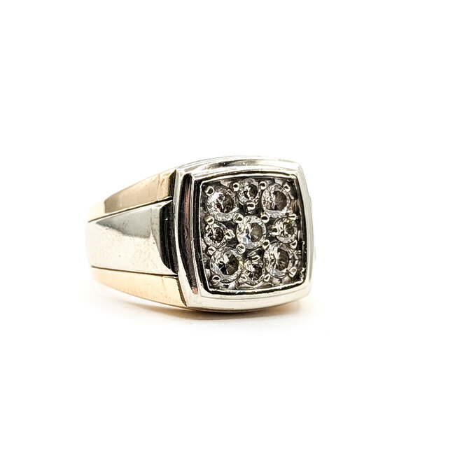Ring Signet Cluster .75ctw Round Diamonds 14ktt 15mm Sz9 14.73g 126020043