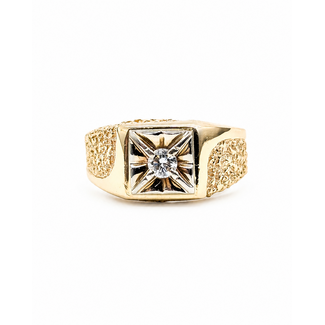 Ring Nugget Style .20ct Round Diamond 14ky 11mm Sz10 7.8g 225070079