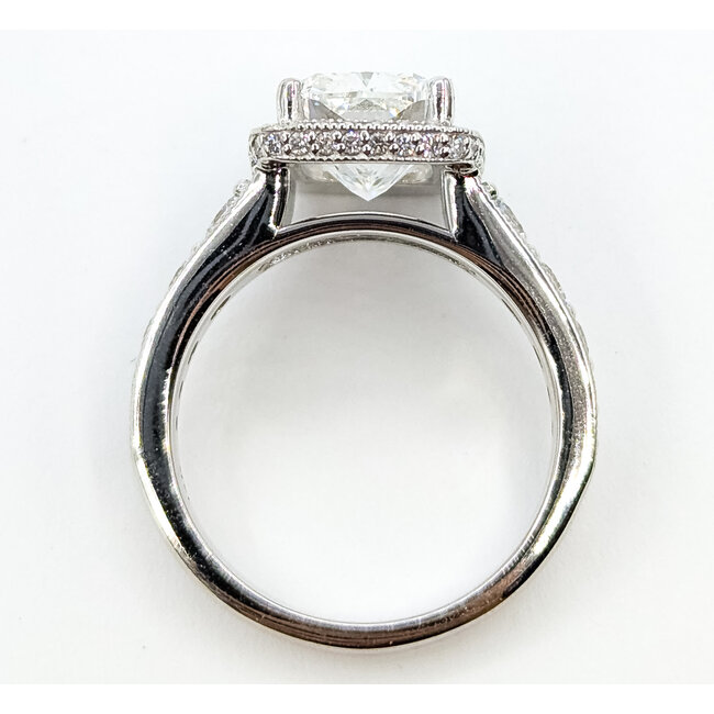 Ring Graduated Engagement Milgrain Halo 4.10ct Cushion Lab Grown Diamond IGI: LG739552836 .75ctw Colorless Lab Grown Diamonds 14kw 14mm Sz7 7.09g 126080002