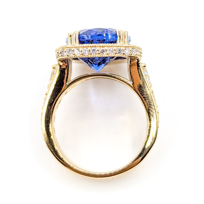 Ring Graduated Cocktail Milgrain Halo 2.25ctw Round Lab Grown Diamonds 12.06ct Violet Tanzanite 14ky 22mm Sz7 13.22g 126080004