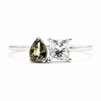 Ring Et Toi Moi 0.60ct Princess Diamond GIA: 7235197388 .4ct Color-Changing Alexandrite 14kw 1.5mm Sz7 2.27g 126070160