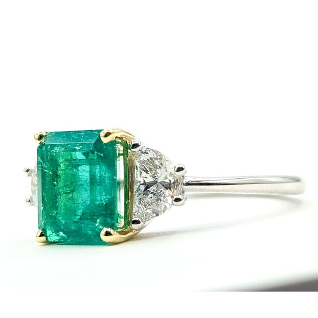 Ring 3-Stone .70ctw Half Moon Lab Grown Diamonds 2.42ct Green Emerald Platinum & 18ky 1.75mm Sz7 5.66g 126080005