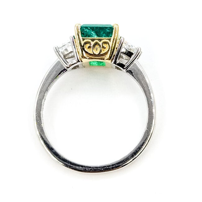 Ring 3-Stone .70ctw Half Moon Lab Grown Diamonds 2.42ct Green Emerald Platinum & 18ky 1.75mm Sz7 5.66g 126080005