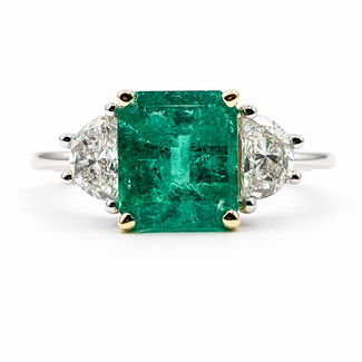 Ring 3-Stone .70ctw Half Moon Lab Grown Diamonds 2.42ct Green Emerald Platinum & 18ky 1.75mm Sz7 5.66g 126080005