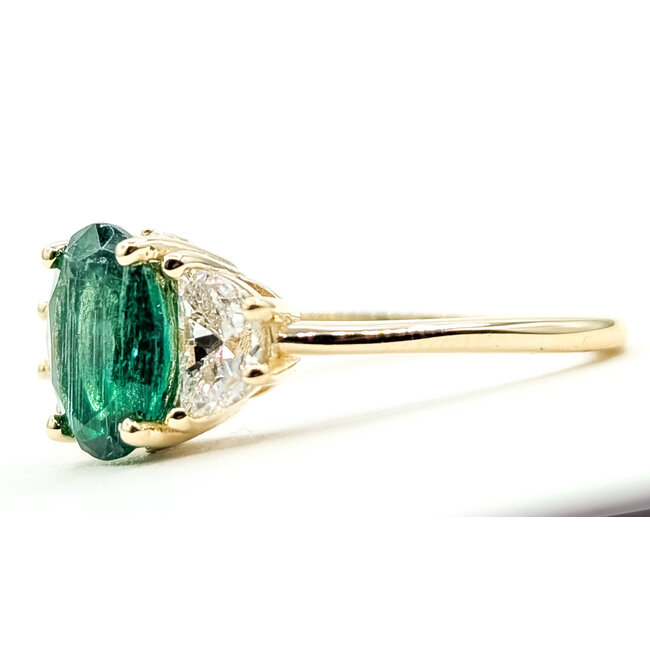 Ring 3-Stone .70ctw Half Moon Lab Grown Diamonds 1.55ct Green Emerald 14ky 1.5mm Sz7 3.37g 126080006