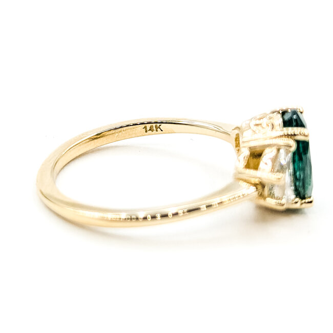 Ring 3-Stone .70ctw Half Moon Lab Grown Diamonds 1.55ct Green Emerald 14ky 1.5mm Sz7 3.37g 126080006