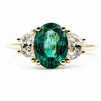 Ring 3-Stone .70ctw Half Moon Lab Grown Diamonds 1.55ct Green Emerald 14ky 1.5mm Sz7 3.37g 126080006