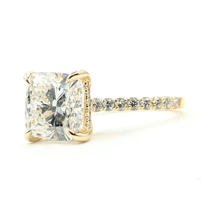 Ring Engagement Hidden Halo 4.05ct Cushion Lab Grown Diamond IGI: LG763607168 .40ctw Colorless Lab Grown Diamonds 14ky 2mm Sz7 4.25g 126080014