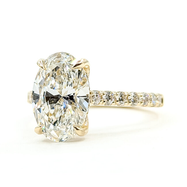 Ring Engagement Hidden Halo 3.58ct Oval Lab Grown Diamond IGI: LG719539306 .50ctw Colorless Lab Grown Diamonds 14ky 2.25mm Sz7 4.54g 126080015