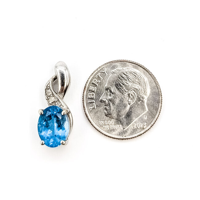 Pendant Drop Twist .01ct Round Diamond 2ct Sky Blue Topaz 10kw .75x.25" 1.54g 126080037
