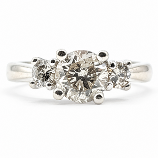 Ring Engagement 3-Stone 1.35ctw Round Diamonds 14kw 3.2mm Sz7.75 5.12g 126080028